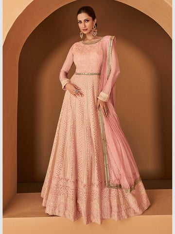 Blush Pink Floral Embroidered Indian Designer Anarkali - Vasu Sarees -  3666523